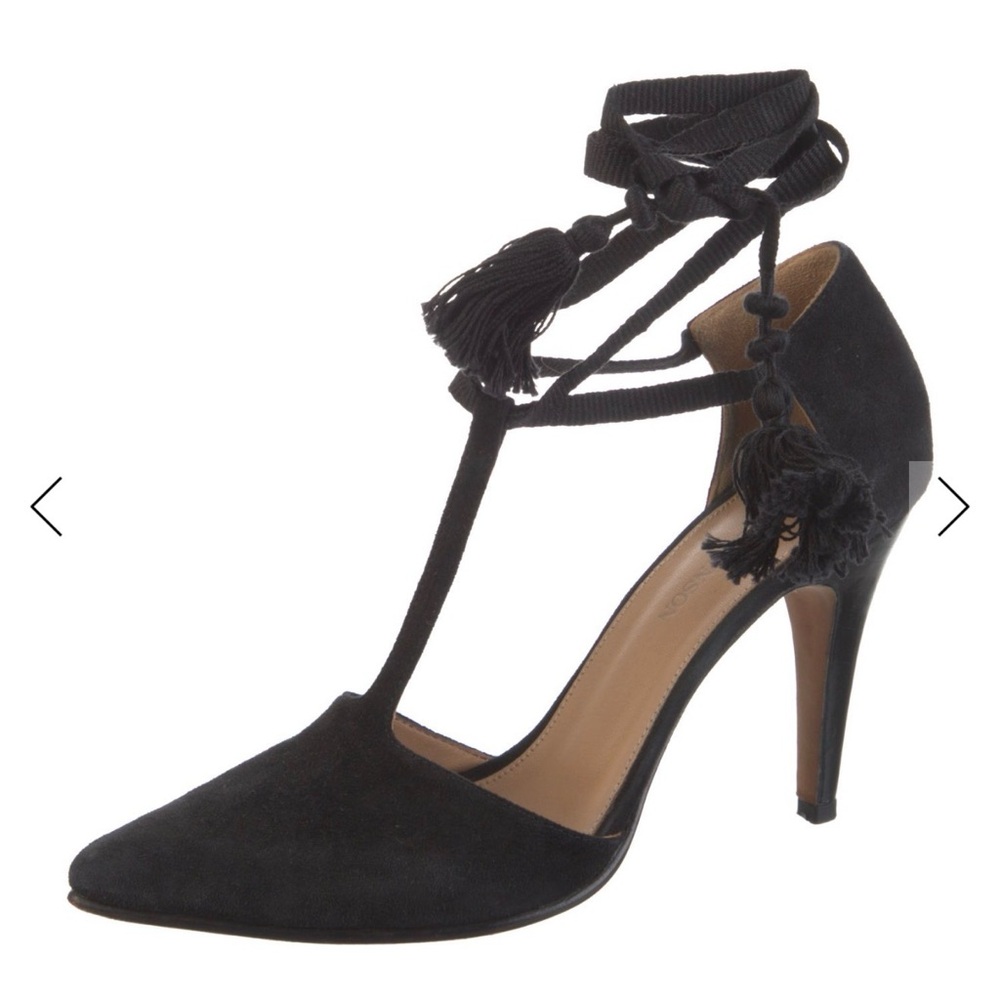Ulla Johnson Tassel T-Strap Pumps Black Suede Heels Size 10 IT 40 Designer - Picture 3 of 10